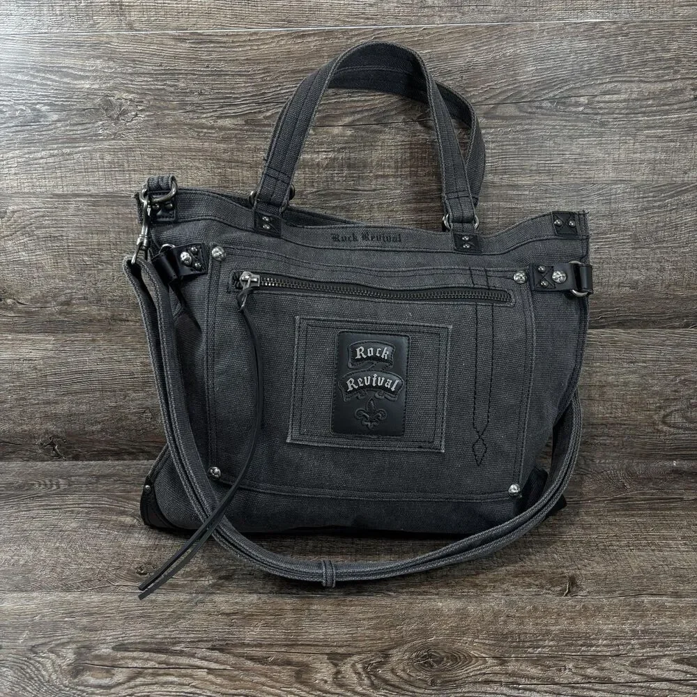 Rock Revival Messenger Bag Large Gray Heavy Canvas Crossbody Shoulder Straps